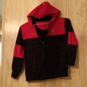 True substance Hustle   hoodie with long sleeves and it's black and red